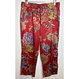 Biya Johnny Was Silk Floral Crop Pants Women's Size XS Pull On Pockets